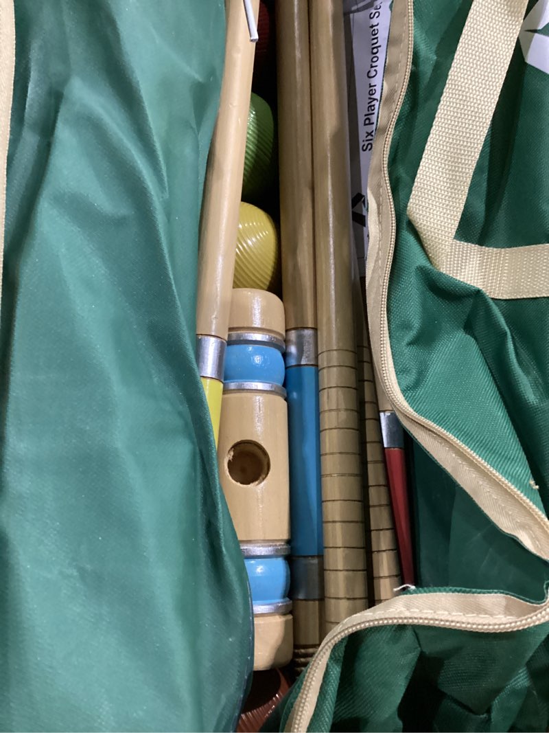 Condition photo showing Good Condition for apudarmis 32in six player croquet set with deluxe premiun pine wooden mallets,colored ball,wickets,stakes - lawn backyard game set for adults/teens/family (large carry bag including) 32'' regulation
