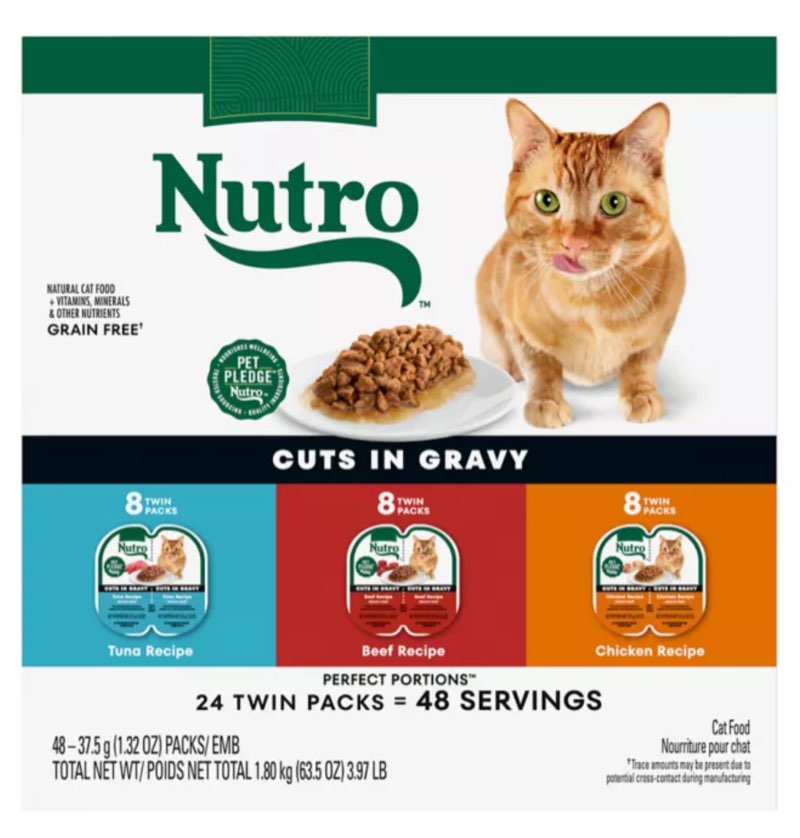 Best by 08/2025 Nutro Perfect Portions Wet Chunks Adult Wet Cat Food - Non-GMO, Grain Free, Variety Pack, 24 Count