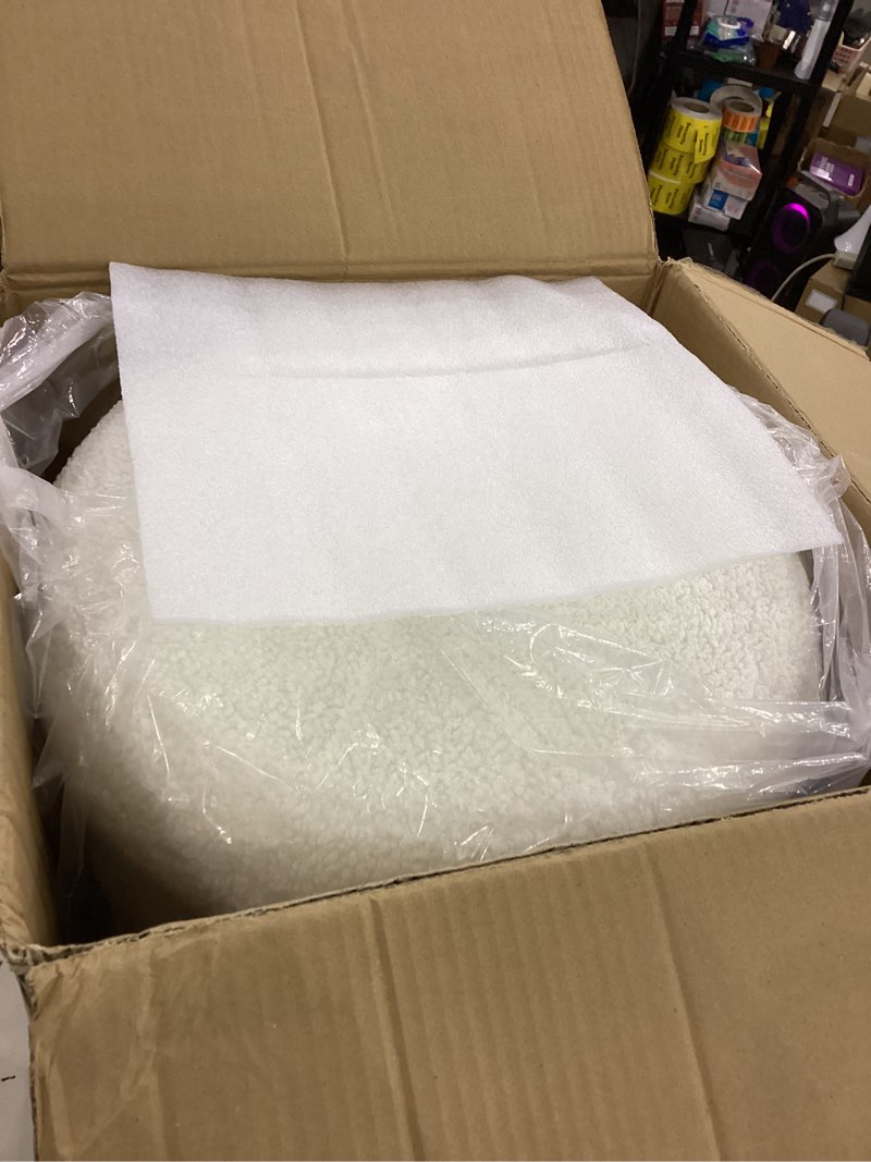 Condition photo showing New/Like New for Square Set of 2 Sherpa Nesting Storage Ottoman Stool Boucle Vanity Stool Footstool with Removeable lid Load up to 440 lbs for Livingroom Bedroom White UASND69W White 16.5" D x 16.5" W x 17.7" H