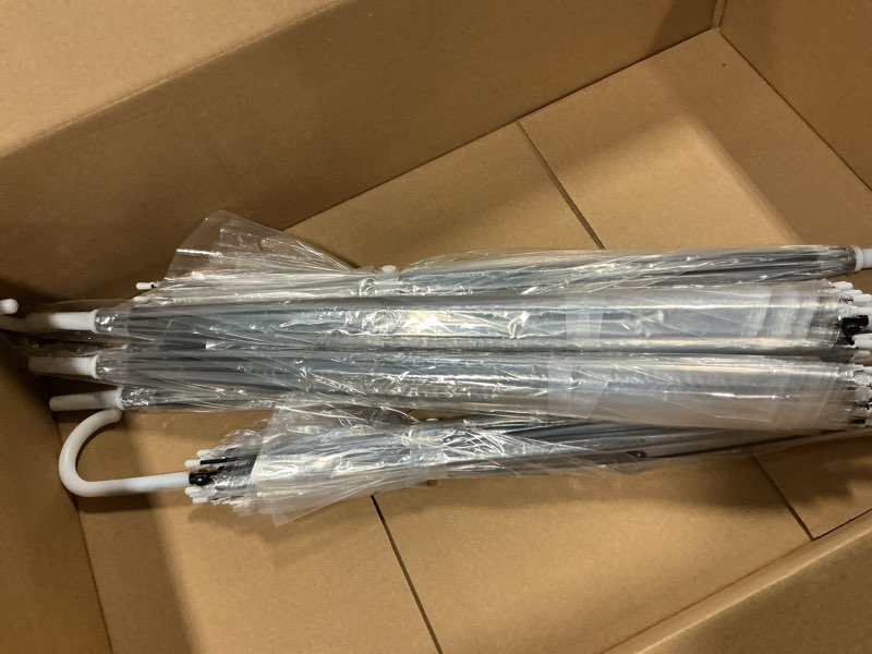Condition photo showing As Is for (Incomplete)Capoda 12 Pack Clear Umbrellas Wedding Bulk Transparent Bubble Rain Umbrellas with J Hook Handle Set