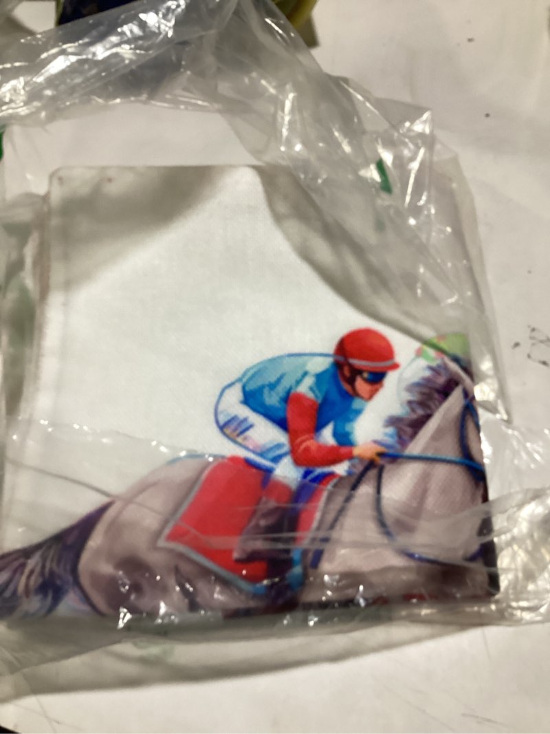 Condition photo showing New/Like New for kentucky throw pillow cover derby run for the roses jockey horse racing themed party decoration for couch sofa 18x18 inch -pack of 4
