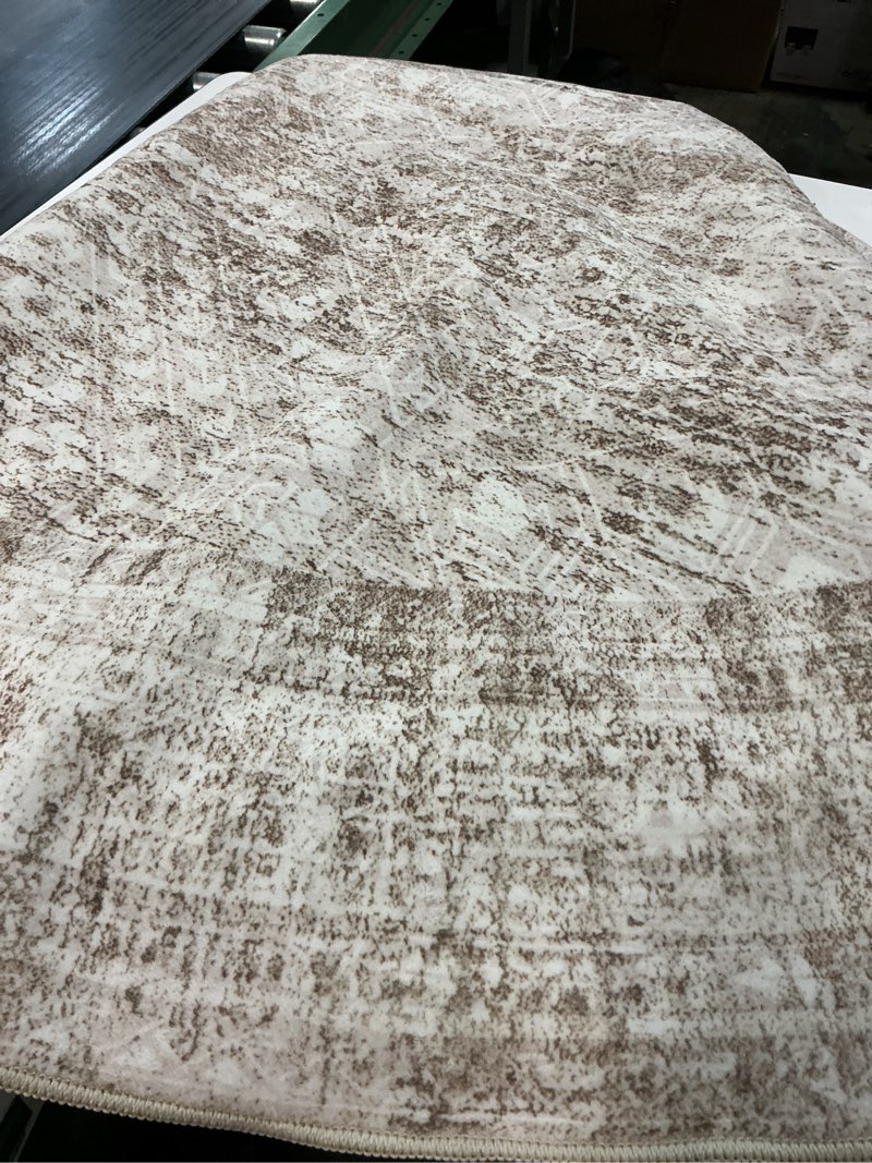 Condition photo showing As Is for Similar MUJOO Round Rug 4ft,Small Cicle Area Rug Washable,Circular Throw Carpet for Entryway Bedroom Kitchen,Modern Abstract Non Slip Indoor Accent Neutral Beige and Grey 4' (Round) Beige