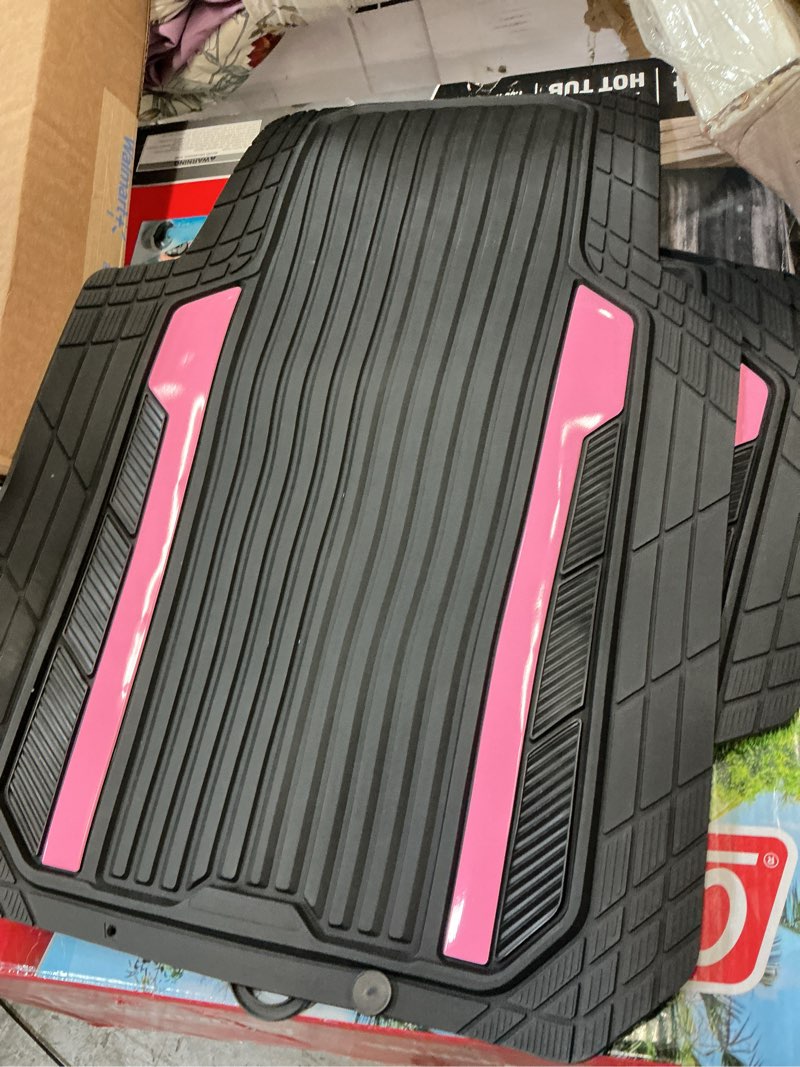 Condition photo showing As Is for auto drive 4piece rubber car floor mats carbon