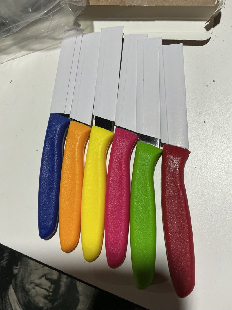 Condition photo showing Good Condition for paring knife fruit knife set (6 pieces), ultra sharp stainless steel vegetable and fruit knife with pp plastic ergonomic handle for cutting fruits and vegetables. paring-knive-set-multi