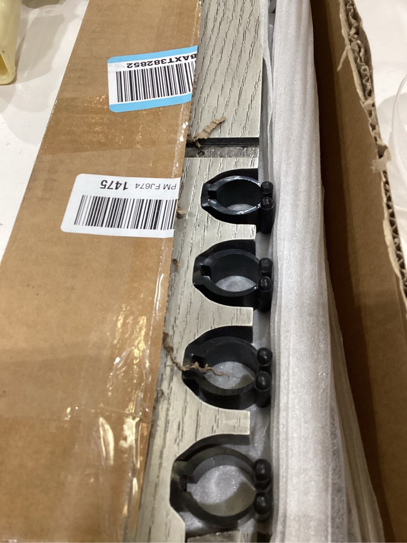 Condition photo showing New/Like New for Pool Stick Holder Wall Mounted Pool Cue Rack for 8 Cues, Solid Wood Billiard Stick Holder with Accessory Shelf, Heavy Duty Game Room Organizer for Man Cave, Bar, Home Pub, Rich Grey Finish wa-8 Cue Racks-grey