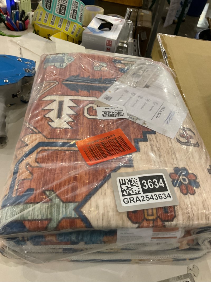 Condition photo showing New/Like New for Bsmathom Area Rugs for Living Room 4x6 Non Slip Machine Washable Vintage Boho Throw Rugs Low Pile Indoor Entry Way Floor Carpet for Bedroom, Dining Room Retro Red 4' x 6' (Rectangular)