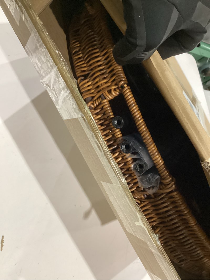 Condition photo showing Good Condition for brown small round end table, 19in rattan end tables, wicker rattan side table, round sofa side table, indoor outdoor side tables for patio, living room bedroom office 19"d x 19"w x 19.75"h