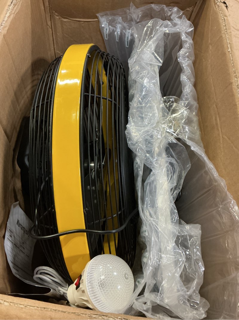 Condition photo showing Good Condition for Sumind 14 Inch Solar Powered Fan 15000mah 20w Portable Ventilador Rechargeable Camping Fan Battery Powered with Panel and Light for Outside, Home, Travel, Chicken Coop, Shed, Greenhouse 14 Inch Yellow