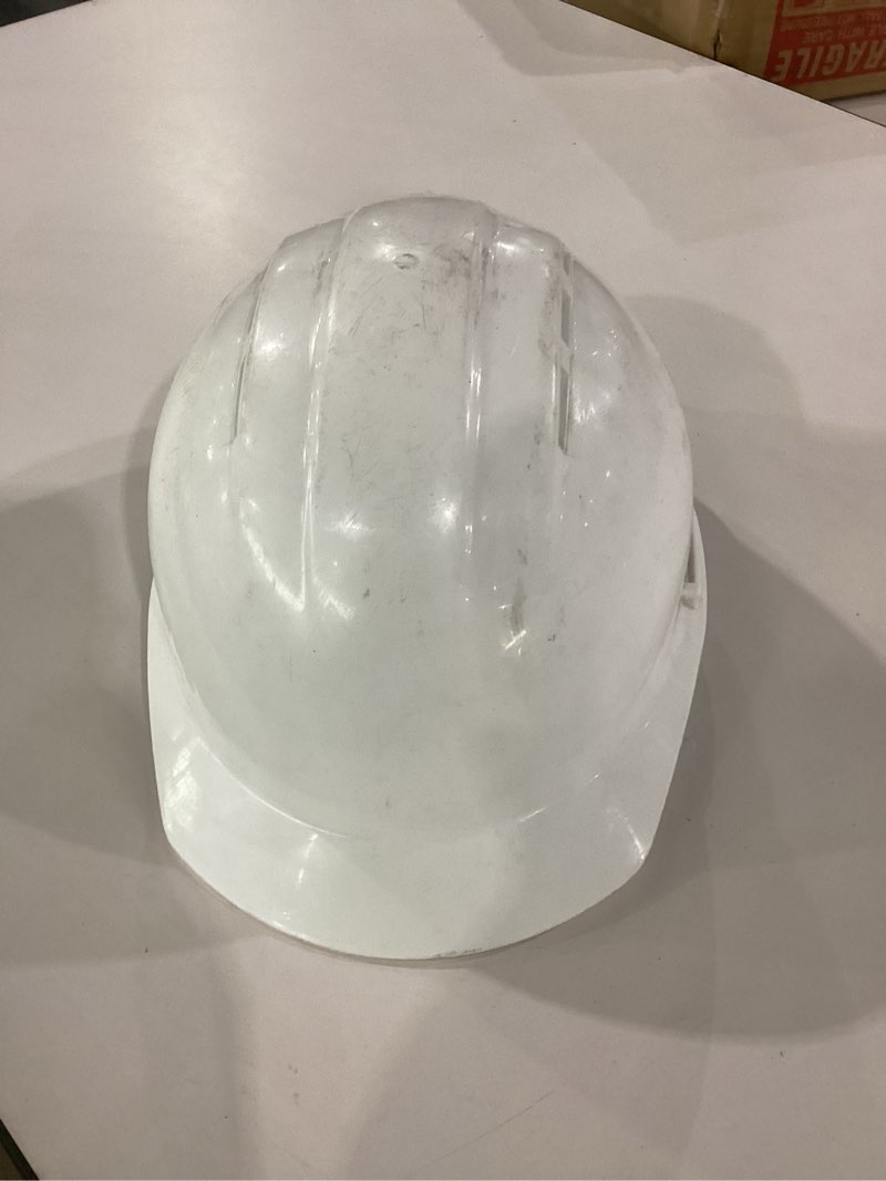 Condition photo showing As Is for erb 19451 americana vent cap style hard hat with mega ratchet, white white medium