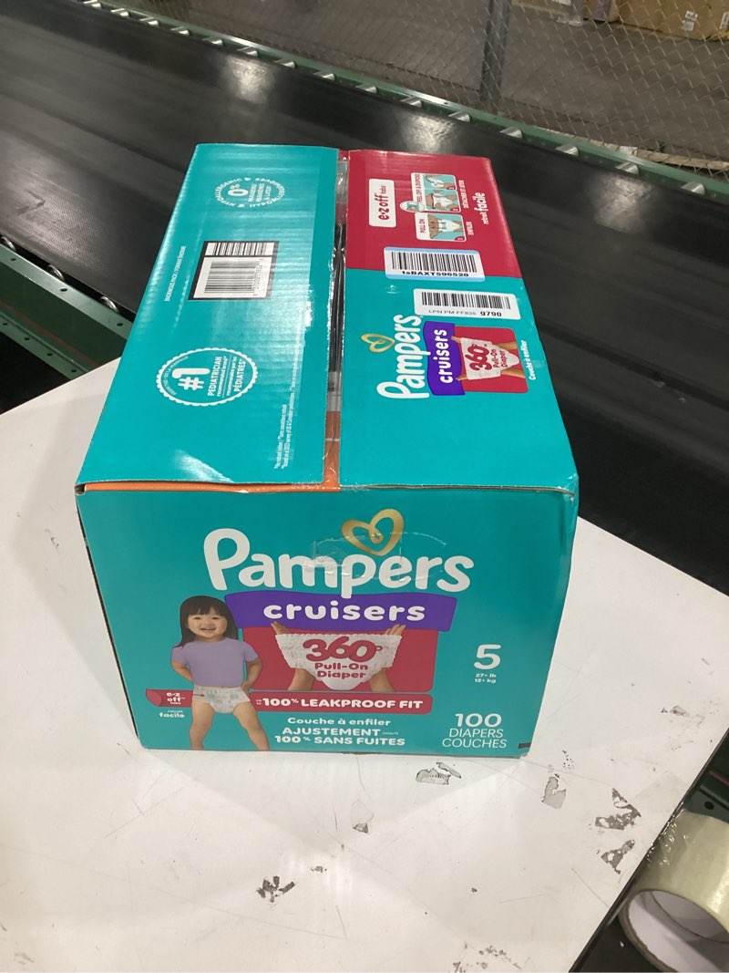 Condition photo showing New/Like New for Pampers Diapers - Cruisers 360 - Size 5, 100 Count, Babyproof up to 100% Leakproof Pull-On Diaper Size 5 100