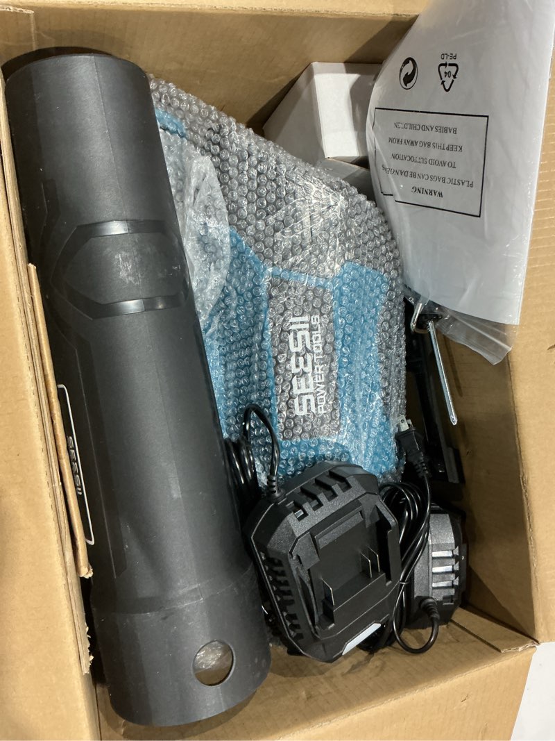 Condition photo showing Good Condition for seesii 40v leaf blower cordless, 650cfm brushless motor battery powered leaf blower with 2 x 5.2ah batteries & 2 chargers, turbo mode & 3 speeds control electric blower for lawn care/light snow/debris blue