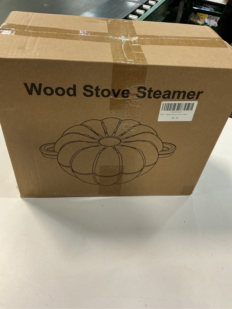 Condition photo showing New/Like New for Wood Stove Steamer, Cast Iron Fireplace Humidifier, 2.4 Quart Capacity, Pumpkin Wood Stove and Fireplace Accessories for Decoration and Gifts