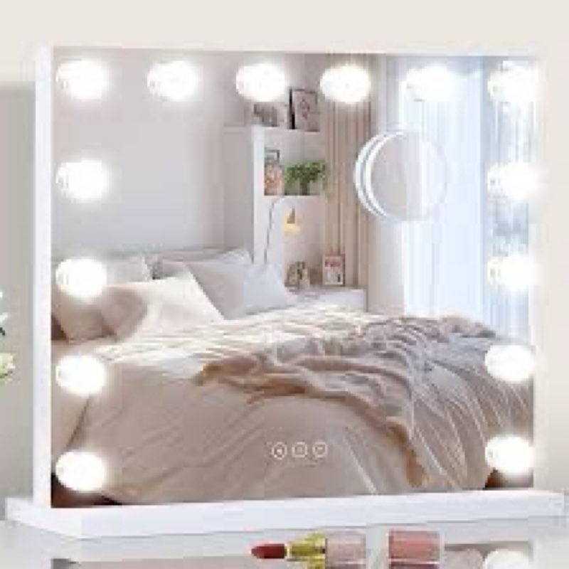 NUSVAN Vanity Mirror with Lights Lighted Makeup Mirror with 15 Dimmable LED Bulbs,3 Color Lighting M