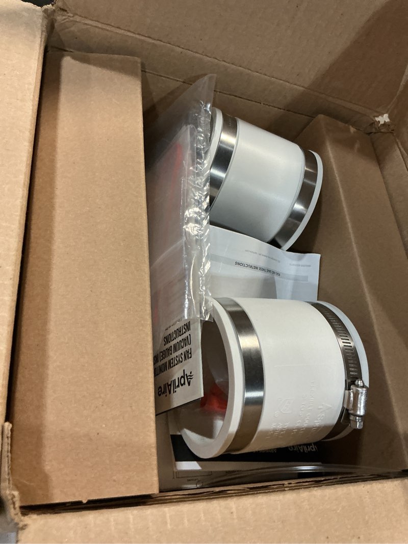 Condition photo showing Good Condition for aprilaire arnhpk radon mitigation kit, moderate to tight soils application, basement, crawlspace, slab, quiet performance, indoor/outdoor, commercial/residential, manometer, system alarm
