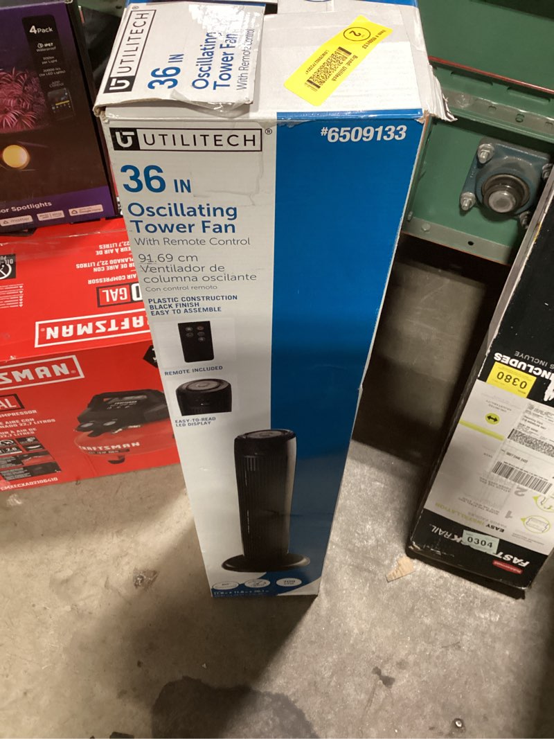 Condition photo showing Good Condition for utilitech 36-in 120 -volt 3 -speed indoor black/matte oscillating tower fan with remote