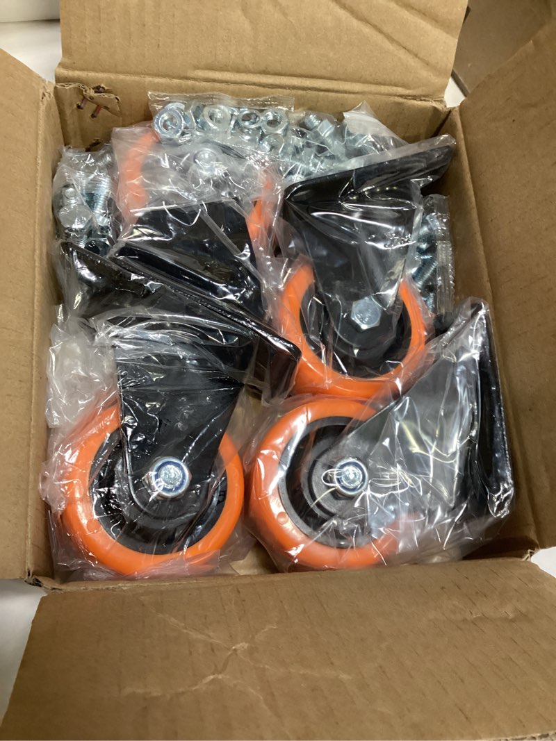 Condition photo showing Good Condition for 3 Inch Caster Wheels, Casters Set of 4 Heavy Duty, Orange Polyurethane (PU) Casters, Industrial Swivel Top Plate Castor Wheels for Workbench/Furniture/Cart (Pack of 4) 4 3 Inch 4P (Non-Brake Orange)