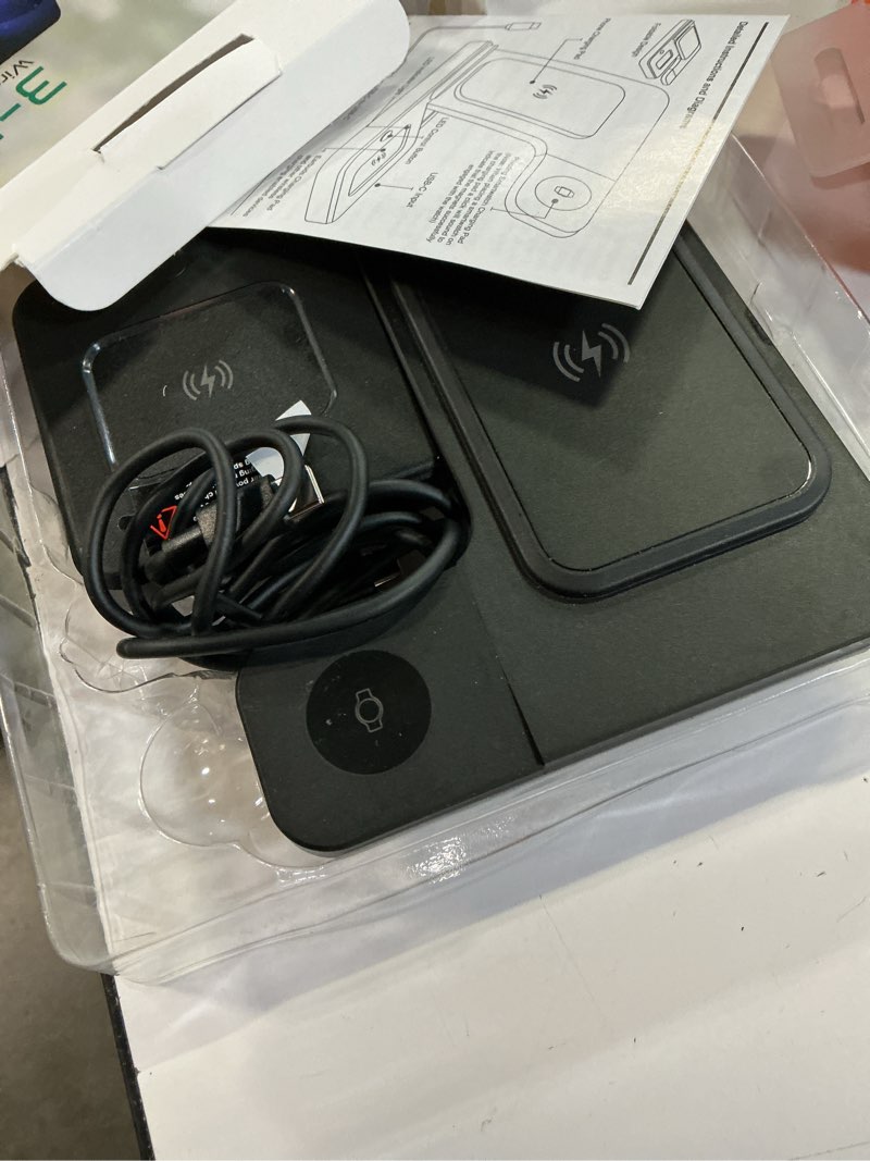 Condition photo showing As Is for merkury innovations 3-in-1 wireless charging station for samsung galaxy phone, watch & buds – foldable, black
