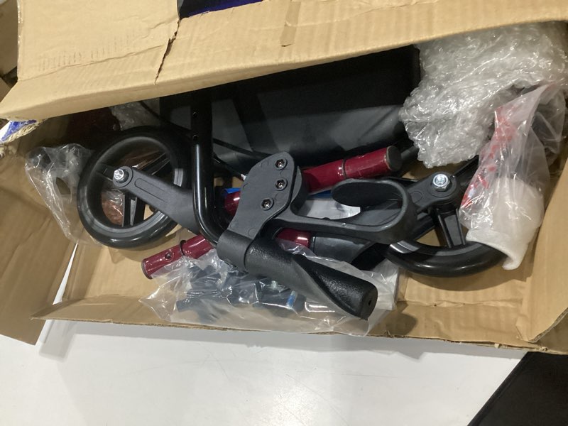 Condition photo showing As Is for medline steel rollator walker with seat, burgundy, 350 lb. weight capacity, 6” wheels, foldable, adjustable handles, rolling walker for seniors, walker for mobility impaired
