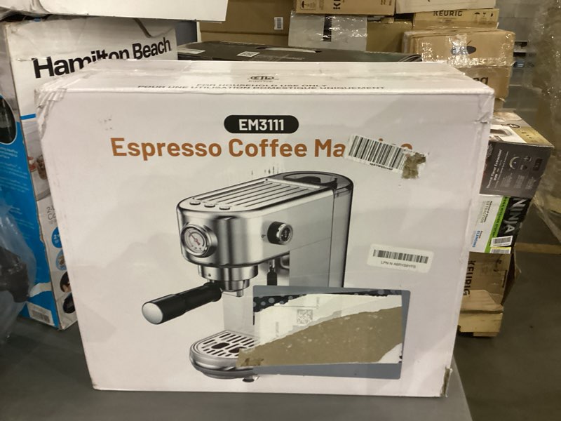 Condition photo showing As Is for Espresso Machine with Milk Frother, 20 Bar Pressure Espresso Maker, with 44OZ Removable Tank, Compact Stainless Steel Coffee Machine for Home, Office, Latte, Cappuccino, Gift for Women or Men A-Silver