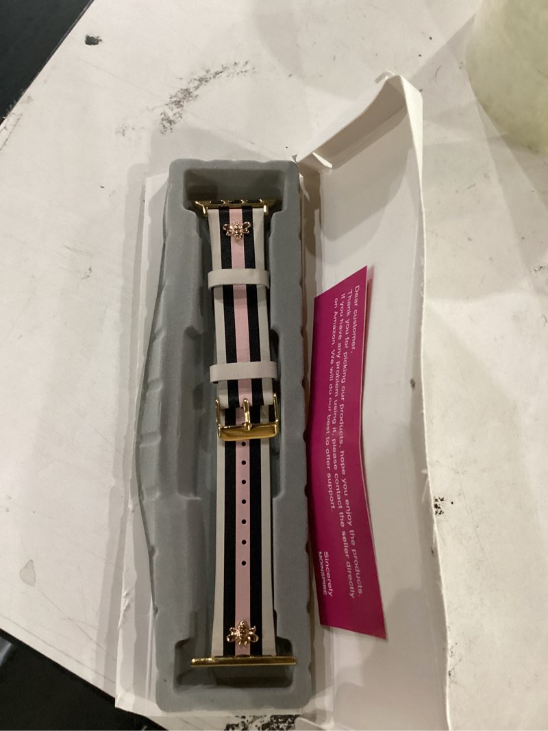 Condition photo showing Good Condition for moinspire designer leather bands with charms compatible with apple watch 38mm 40mm 41mm 42mm(s11/10) 44mm 45mm 46mm 49mm women men strap for iwatch series 11/10/9/8/7/6/5/4/3/2/1 se 1/2/3 ultra 1/2/3 a walnut/black/pink+gold 49/46(s11/10)/45/44/42mm(series 1/2/3)