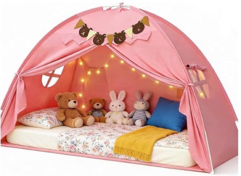 bed tent twin size for girls & boys - indoor privacy toddler sleeping teepee with blackout design, b