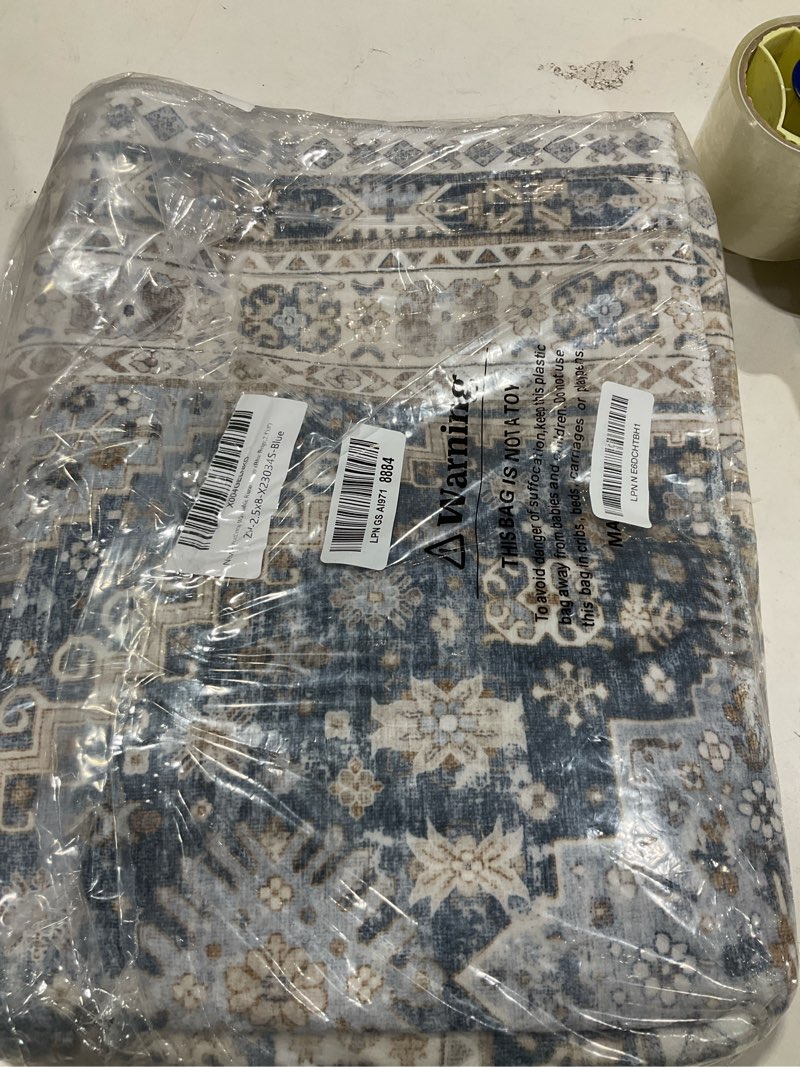 Condition photo showing Good Condition for zesthome washable runner rug 2.5x8 - stain resistant entryway rug,ultra-thin kitchen rugs, anti slip backing runner rugs for entrance laundry room indoor hallway (blue/beige,2.5'x8') blue/beige 2'6" x 8' (runner)