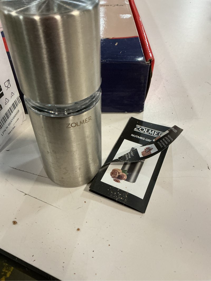 Condition photo showing As Is for professional nutmeg grinder with sharp blade for whole nutmeg, powder finish, stainless steel nutmeg grater – zolmer®