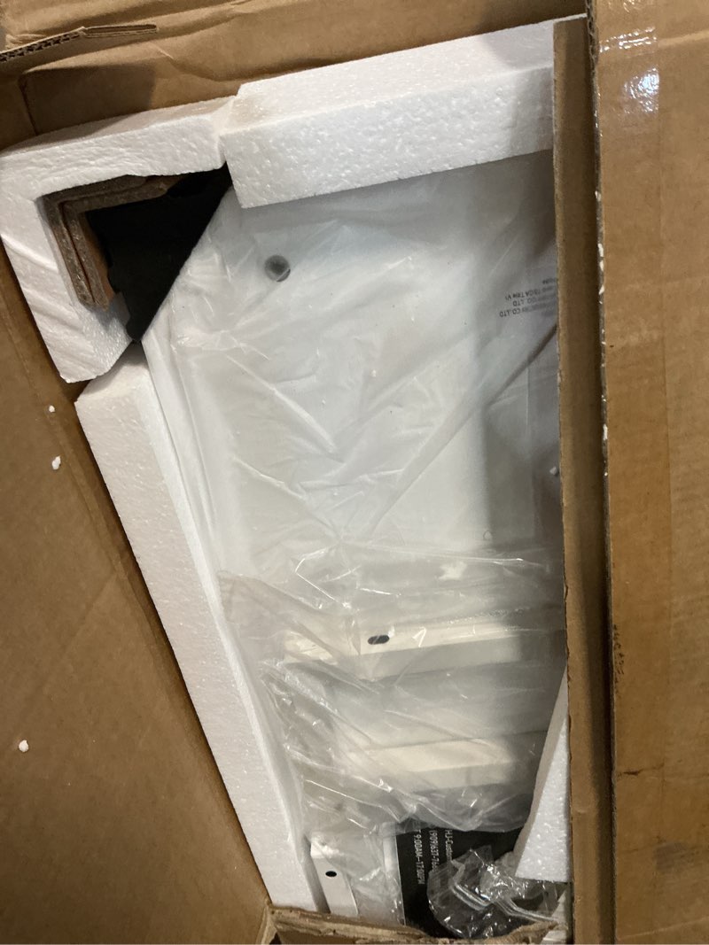 Condition photo showing As Is for 48" small gaming desk with drawers, home office computer writing study table with storage side bag, headphone hook, and adjustable feet for bedroom, ivory ivory 48-in