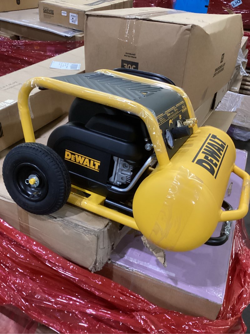Condition photo showing As Is for DEWALT Air Compressor, 225-PSI Max, Hand Carry with Wheels, 4-1/2 Gallon (D55146)