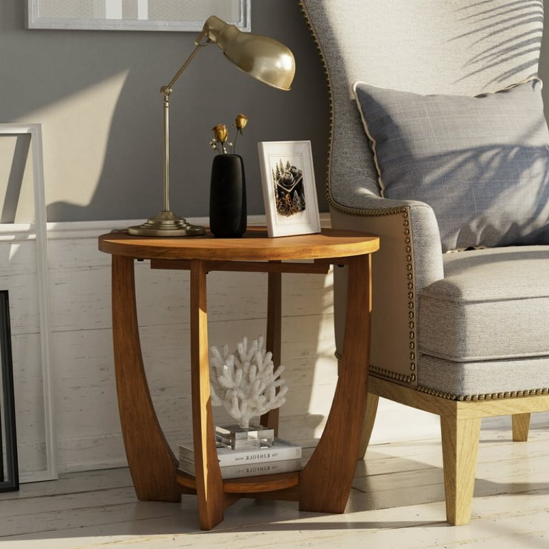 Coaster Fine Furniture Elton traditional style round wood accent plant stand with curved legs and a built-in shelf base