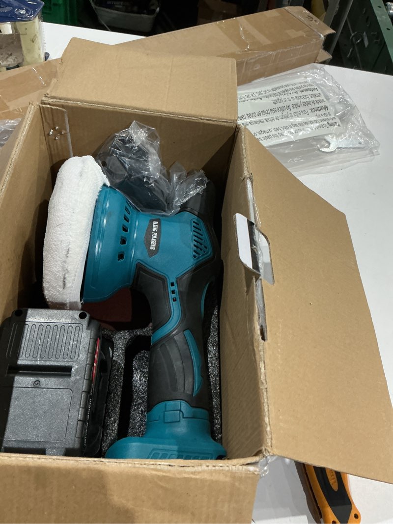 Condition photo showing As Is for buffer polisher 12v cordless battery powered electric polishing machine with 8 adjustable speed rechargeable hand-held car waxing tool for car boat home appliance us