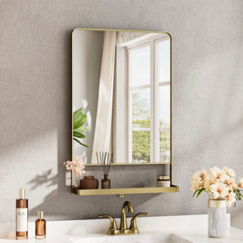Tillymae Bathroom Vanity Mirror Metal Rectangle Wall Mirror Accent Mirror with Shelves 26 x47