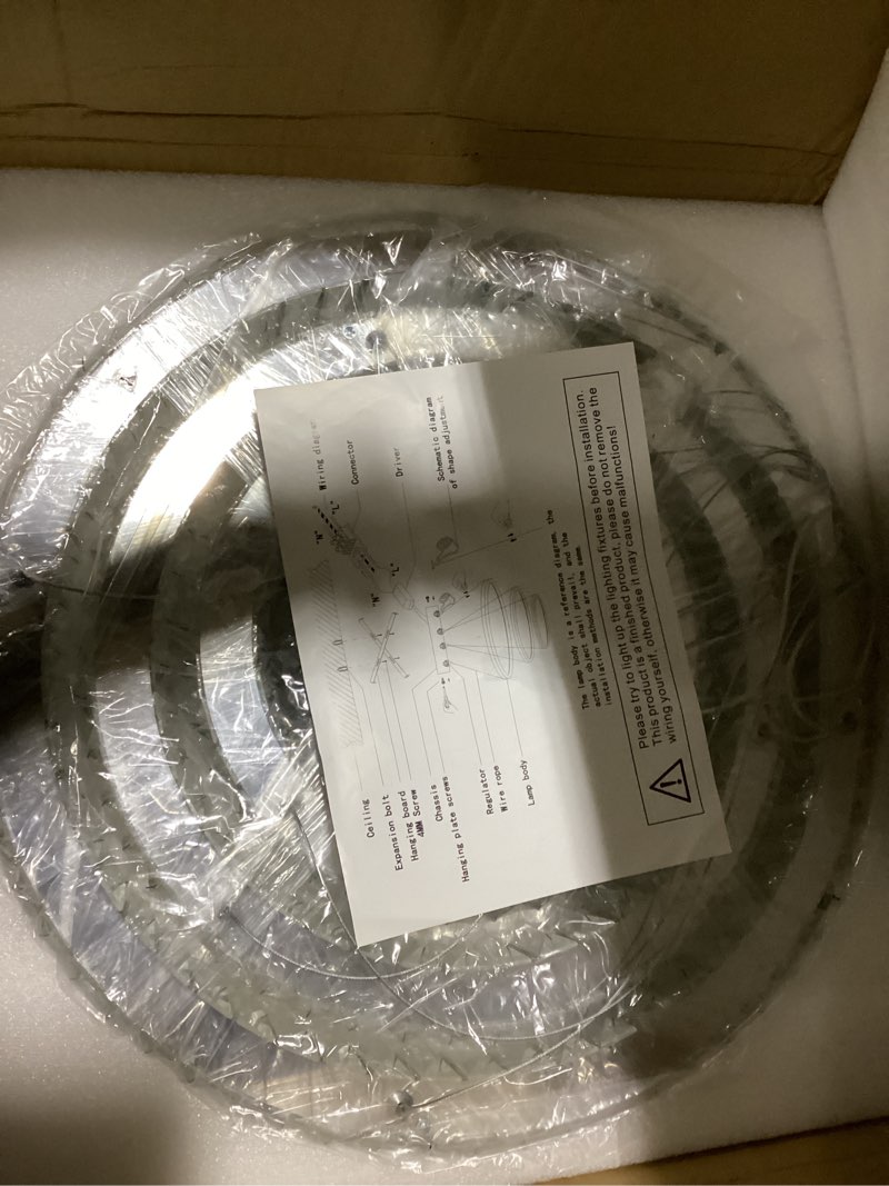 Condition photo showing Good Condition for Dimmable Modern LED Chandelier with Remote 4 Ring Pendant Light Crystal Chandeliers for Dining Room Bedroom Living Room,3 Colors Adjustable,Dia7.9-11.8"-15.7"-19.7",79 W