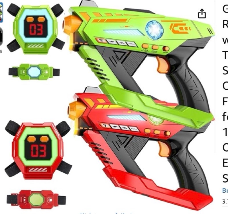 Gun Toy Set of 2 Rechargeable with Infrared Technology Gun Sets for Indoor & Outdoor Play – Fun Birthday Gift for Boys Ages 8 9 10 11 12+ Years Old (Green&Red) Easter Basket Stuffers 2PCS Green&red