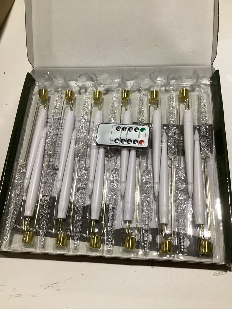 Condition photo showing Good Condition for Christmas Tree Candles with Remote, 12 Pack Battery Operated Christmas Candles, LED Candlesticks for Xmas Tree Decoration, Flickering Flameless Taper Candle for Home, Party Decor with Icicle Hooks
