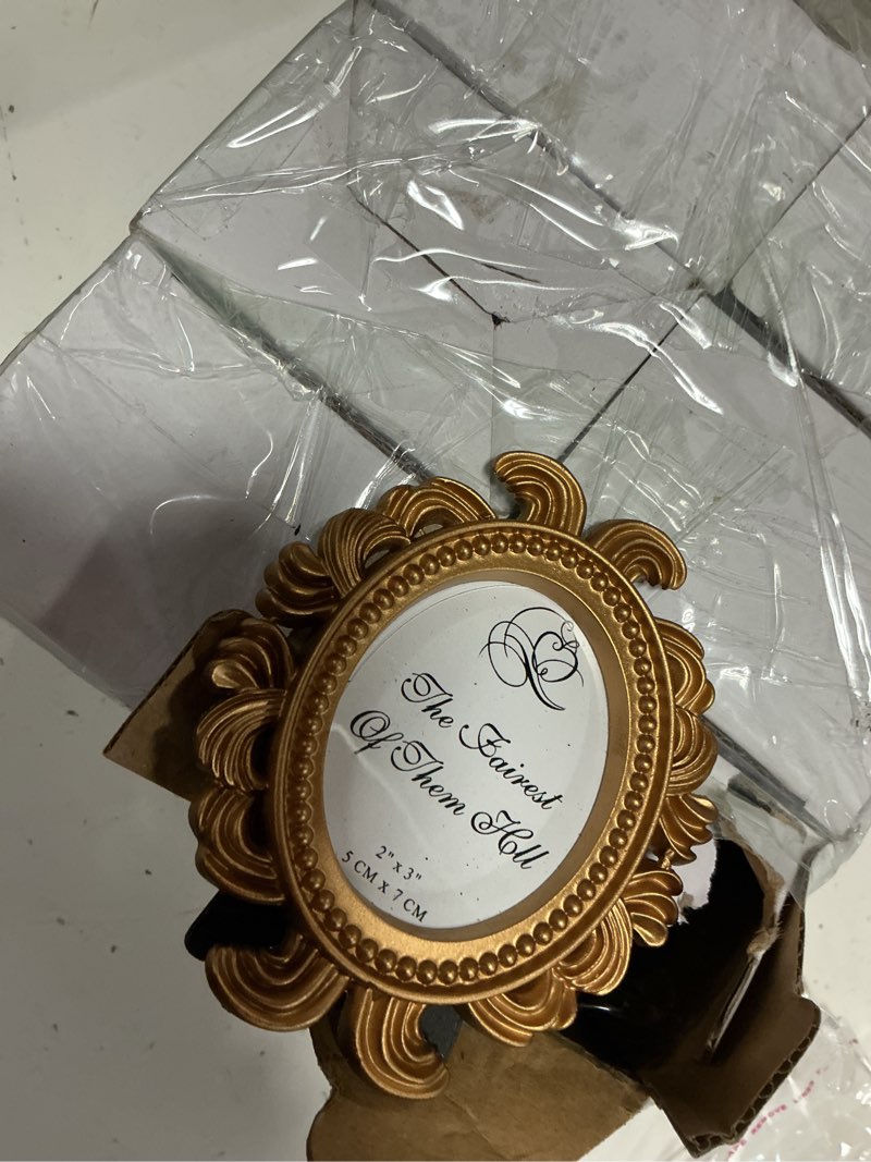 Condition photo showing Good Condition for 24 pcs vintage picture baroque style oval mini resin frames antique photo frame for display table numbers display, cards, and christmas home decor (gold)