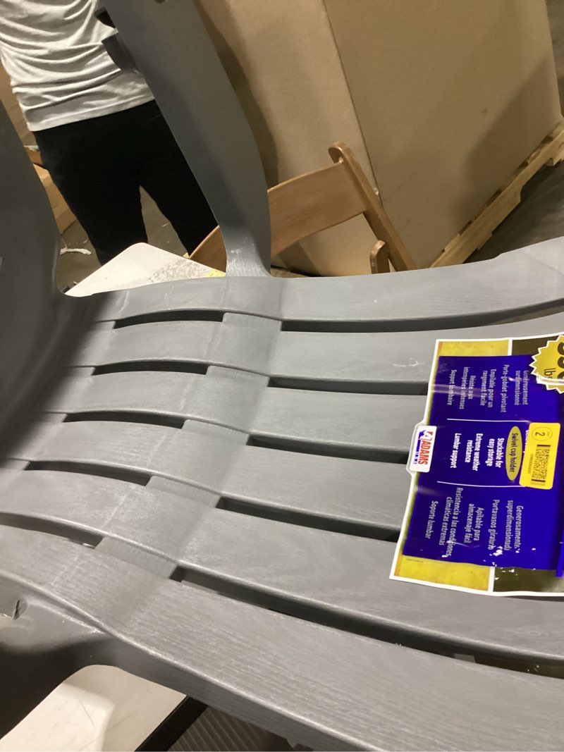 Condition photo showing As Is for adams patio stackable charcoal plastic frame stationary adirondack chair with slat seat