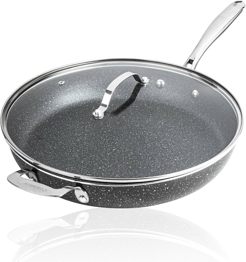 granitestone 14 inch large frying pan with lid, ceramic non stick frying pans skillet, non toxic frying pans nonstick for sauté & cooking, pfas & pfoa free, oven & dishwasher safe