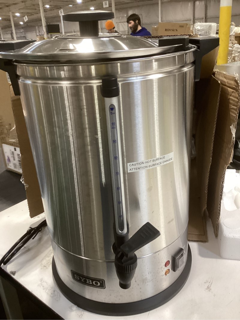 Condition photo showing As Is for SYBO SR-CP-100B Commercial Grade Stainless Steel Percolate Coffee Maker Hot Water Urn for Catering, 100-Cup 16 L, Metallic 16L Metallic
