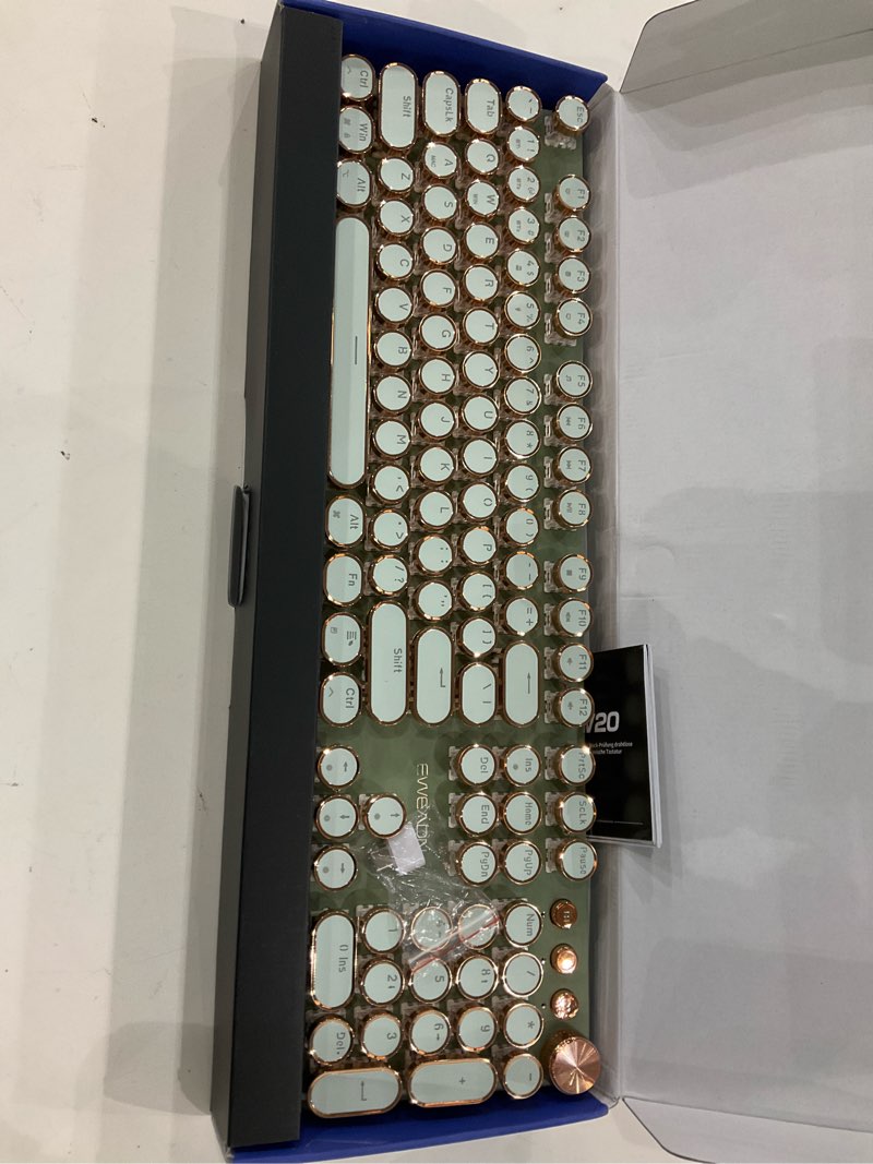 Condition photo showing New/Like New for EWEADN V20 Typewriter Keyboard Wireless, 104 Keys Typewriter Style Mechanical with White Backlit, Media Knob, Pink Switch 2.4G/Bluetooth/USB-C Wired Retro Full Size Keyboard for Windows/Mac/PC-Green