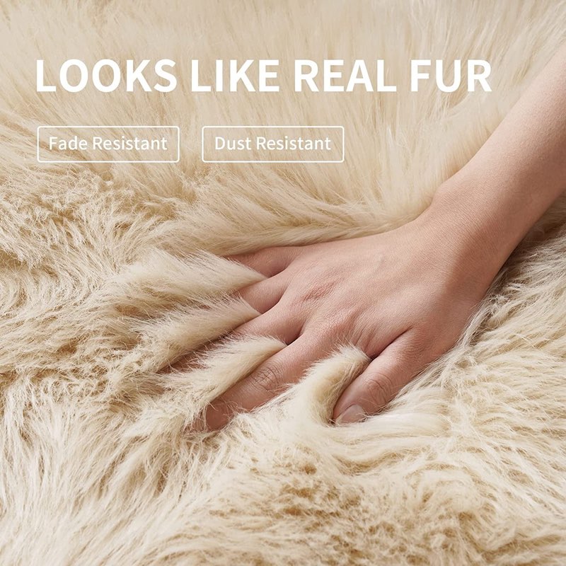 (Similar to stock photo) (Unknown size ) Sanmadrola Area Rugs for Living Room Bed Room Rugs Faux Fur Rug Faux Sheepskin Indoor Shag Area Rug Khaki