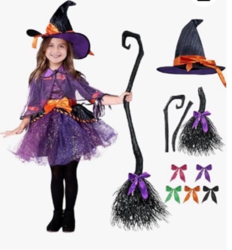 Spooktacular Creations Child Girl Orange Purple Witch Costume, Toddler Witch Outfit Set with Broom f SIZE M 8-10 YRS 