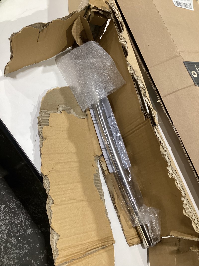 Condition photo showing As Is for Adjustable Curved Shower Rod, 42-72 inches Extra Wide Shower Curtain Rod, Rust proof, Premium Stainless Steel, Curved Shower Curtain Rod for Bathroom, Need to Drill, Silver Silver 42-72 inches