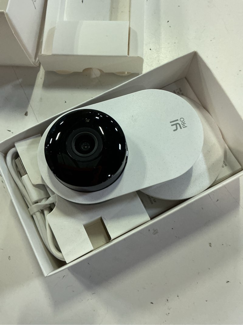 Condition photo showing As Is for yi 2k 3mp home security camera, indoor camera with person, vehicle, animal detection, phone app for baby, pet, dog, monitoring, compatible with alexa 2k 1 count