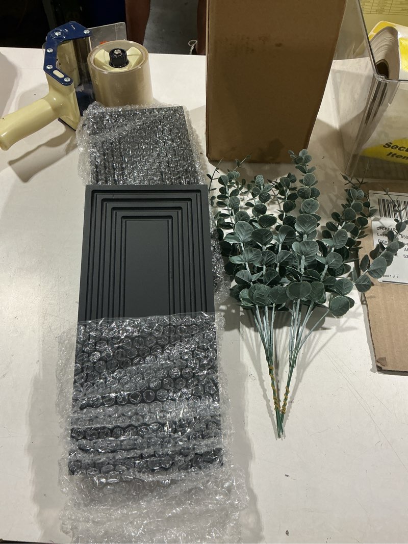 Condition photo showing Good Condition for wooden wall planter vase, 2 pack black wood hanging vases with fake eucalyptus for indoor modern boho farmhouse wall art decor for home indoor kitchen modern farmhouse bathroom black with eucalyptus