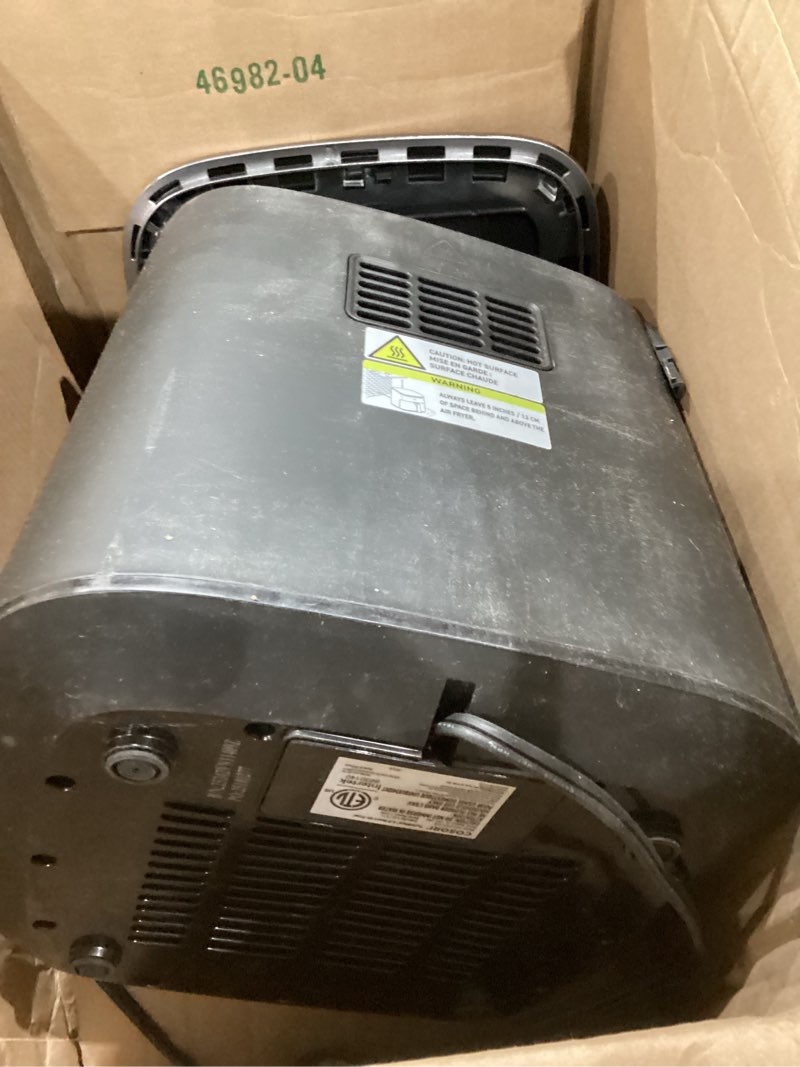 Condition photo showing As Is for cosori 9-in-1 turboblaze air fryer 6 qt, premium ceramic coating, 90°–450°f, precise heating for even results, air fry, roast, bake, broil, dry, frozen, proof, reheat, keep warm, 120v, dark gray dark gray 6qt air fryer
