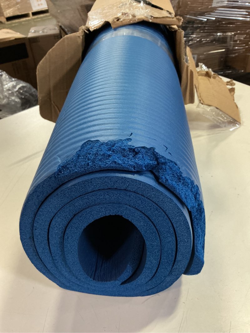 Condition photo showing As Is for Amazon Basics Extra Thick Exercise Yoga Mat with Carrying Strap Blue 1/2 Inch