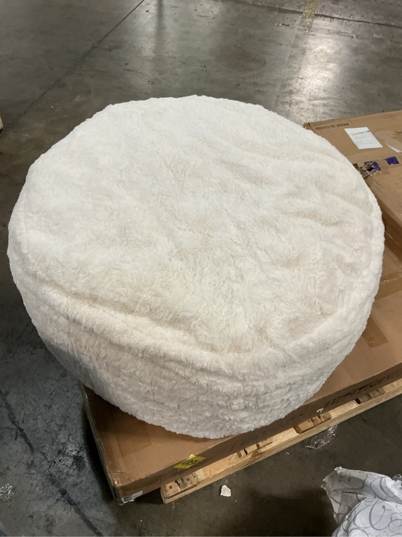 Condition photo showing Good Condition for HIGOGOGO Pouf Stuffed Ottoman Round Modern Foam Filled Foot Rest Chair Decorative Poufs 30 Inches x 16 Fluffy Boho Comfy Stool for Living Room, Beige Beige 30Inc