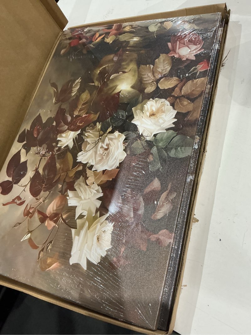 Condition photo showing New/Like New for eeynaqq vintage floral wall art, 2-piece still life canvas painting, white flower butterfly books picture wall decor for living room bedroom kitchen, 16x24 inches ready to hang vintage flowers 16x24 inches