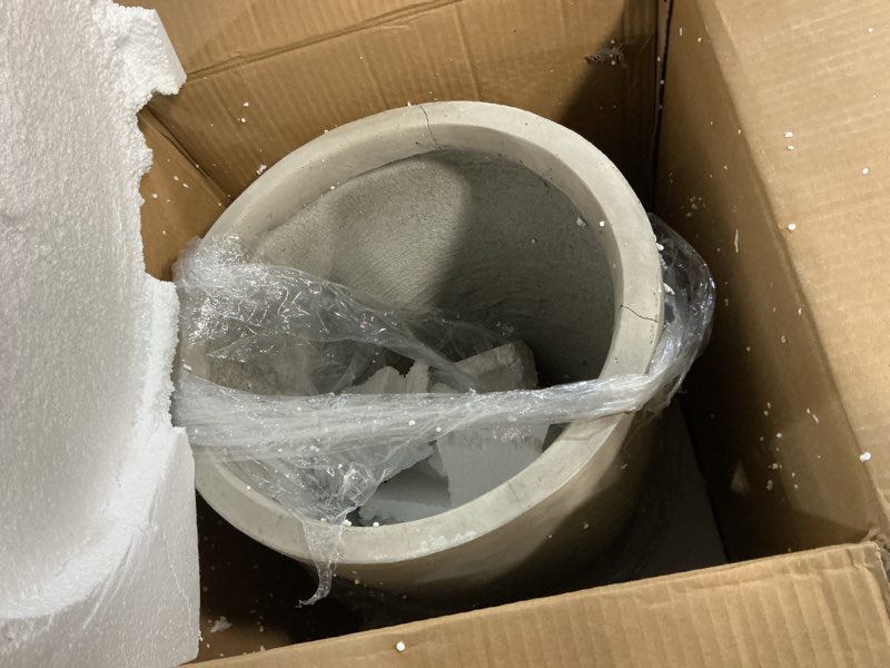 Condition photo showing As Is for Kante 18.1" H Tall Round Concrete Planter for Outdoor Indoor, Modern Decorative Plant Pots with Drainage Hole & Rubber Plug for Home & Garden Weathered Concrete Weathered Concrete 18.1"H (Single Planter) Pots